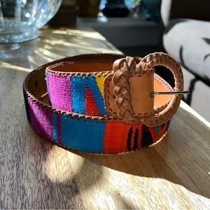 vintage woven and leather guatemalan belt - multicolor - small